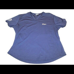 Fila Womens Blue V Neck Short Sleeve Performance Activewear T Shirt Size Small‌